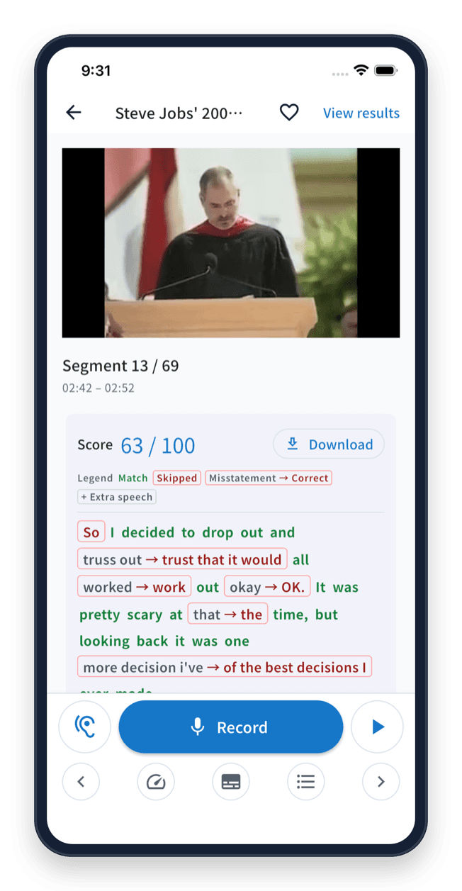 Recording results and feedback